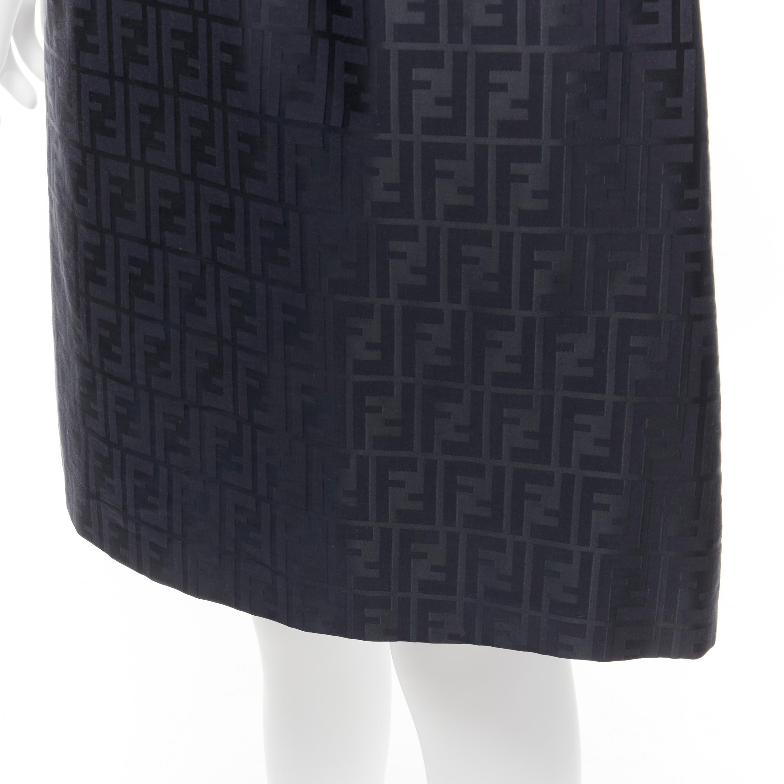 FENDI Vintage FF Zucca monogram navy high waist A-line skirt IT44 L 3