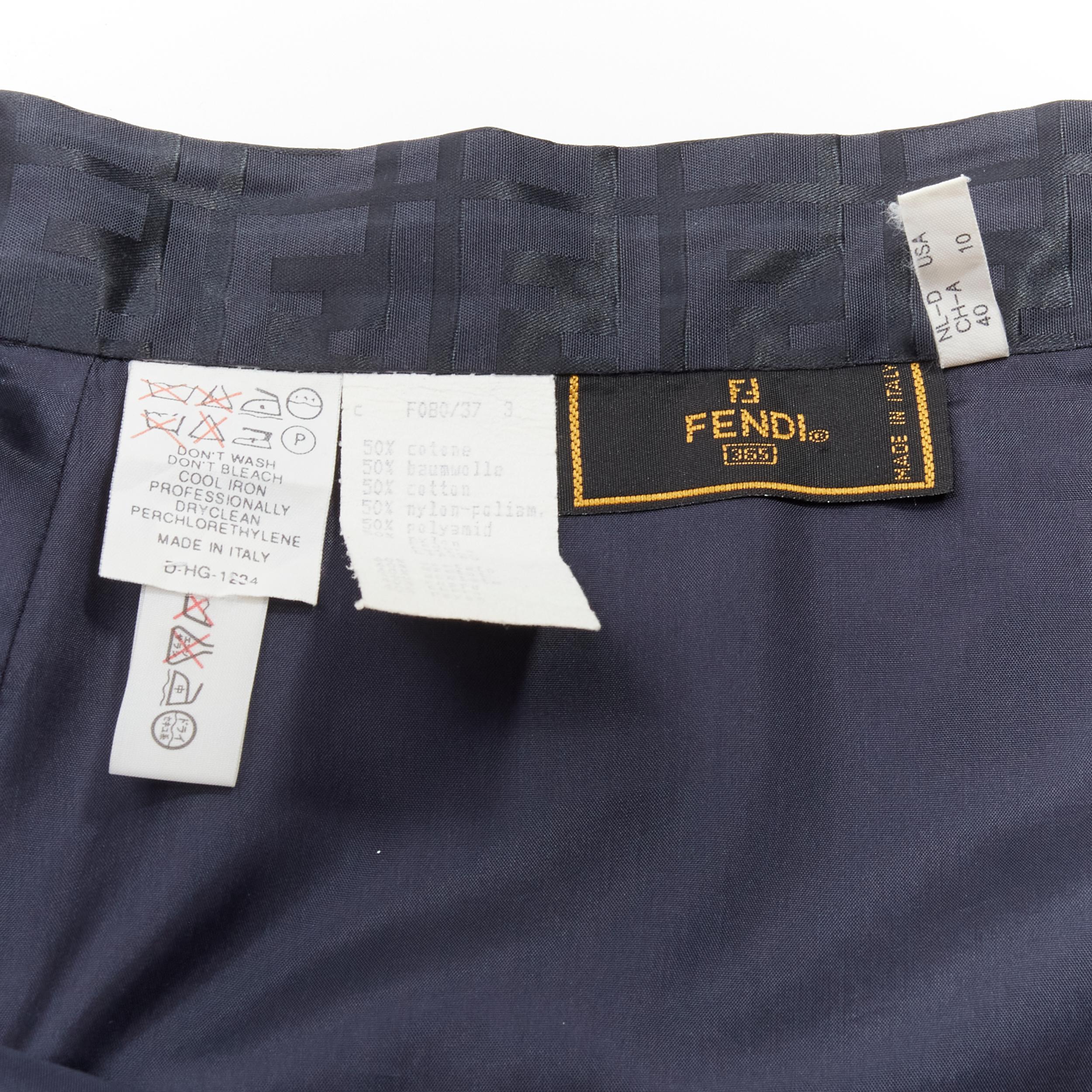 FENDI Vintage FF Zucca monogram navy high waist A-line skirt IT44 L 4