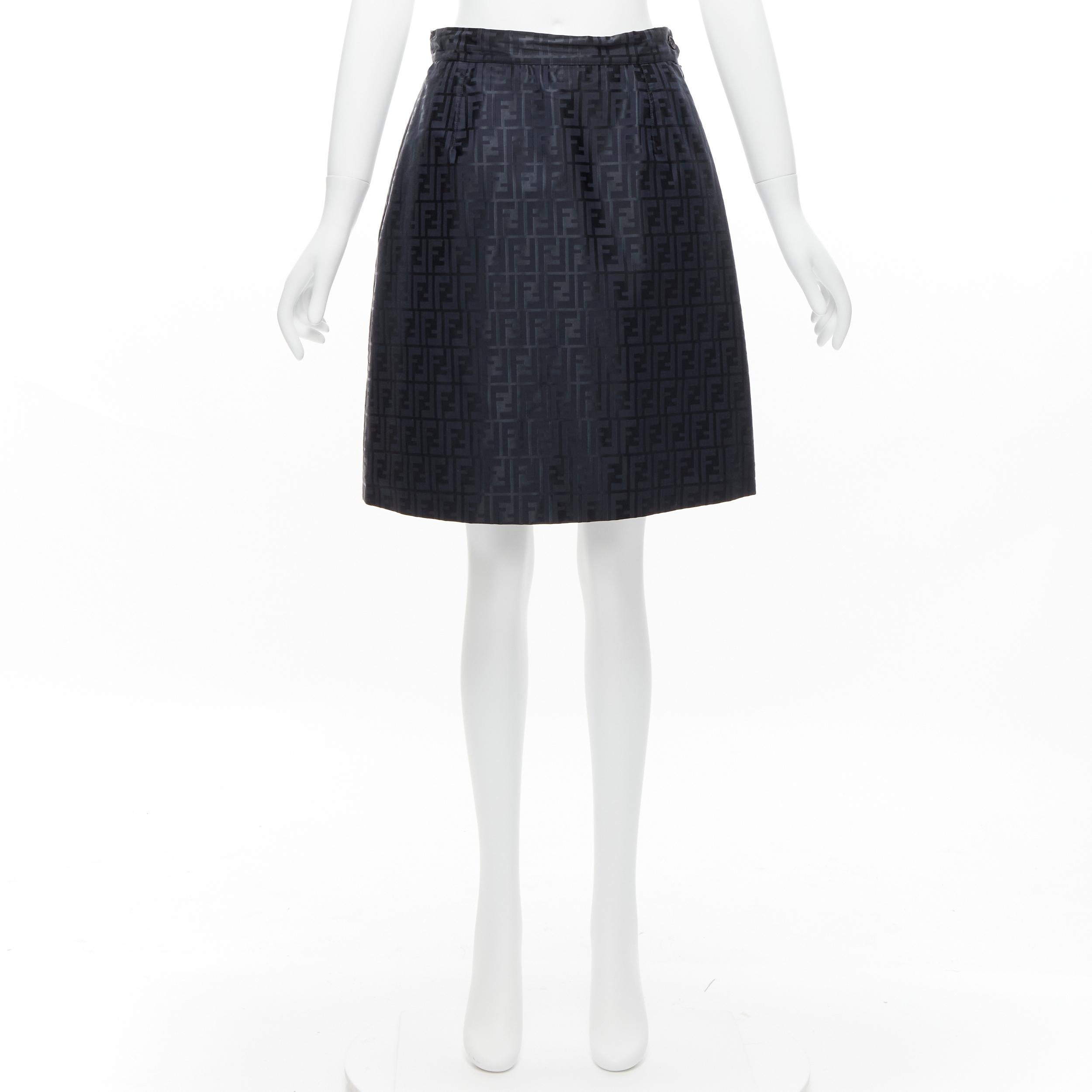FENDI Vintage FF Zucca monogram navy high waist A-line skirt IT44 L 5