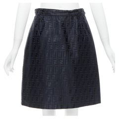 FENDI Vintage FF Zucca monogram navy high waist A-line skirt IT44 L
