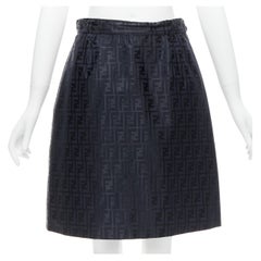 FENDI Retro FF Zucca monogram navy high waist A-line skirt IT44 L