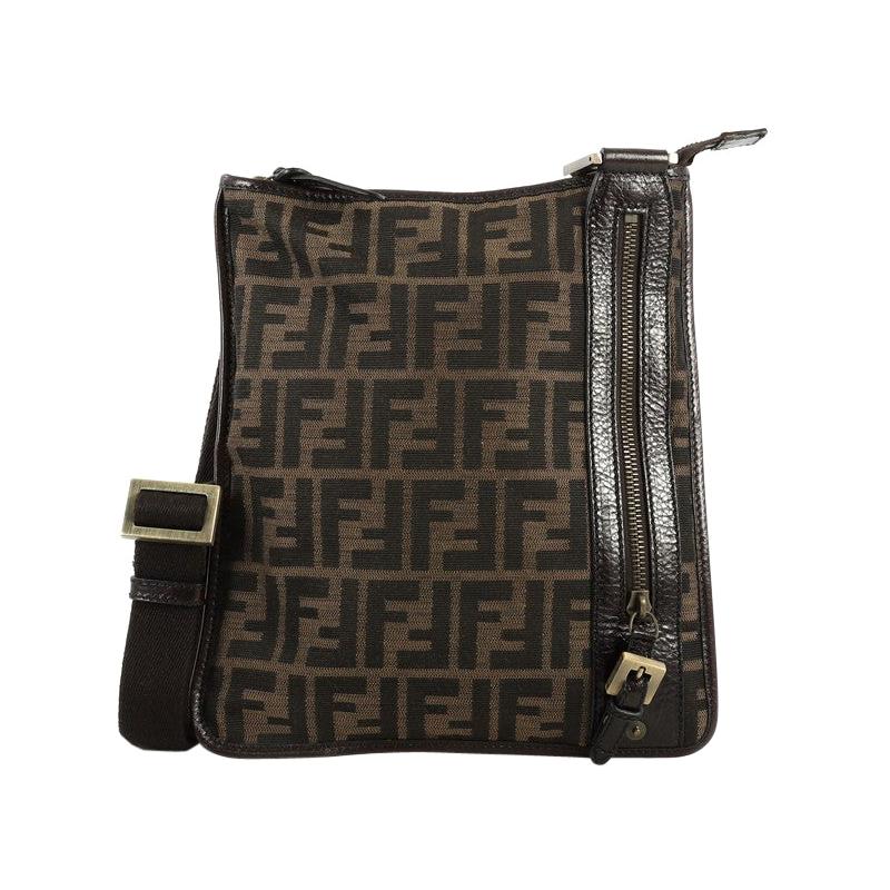 Fendi Vintage Flat Crossbody Bag Zucca Canvas