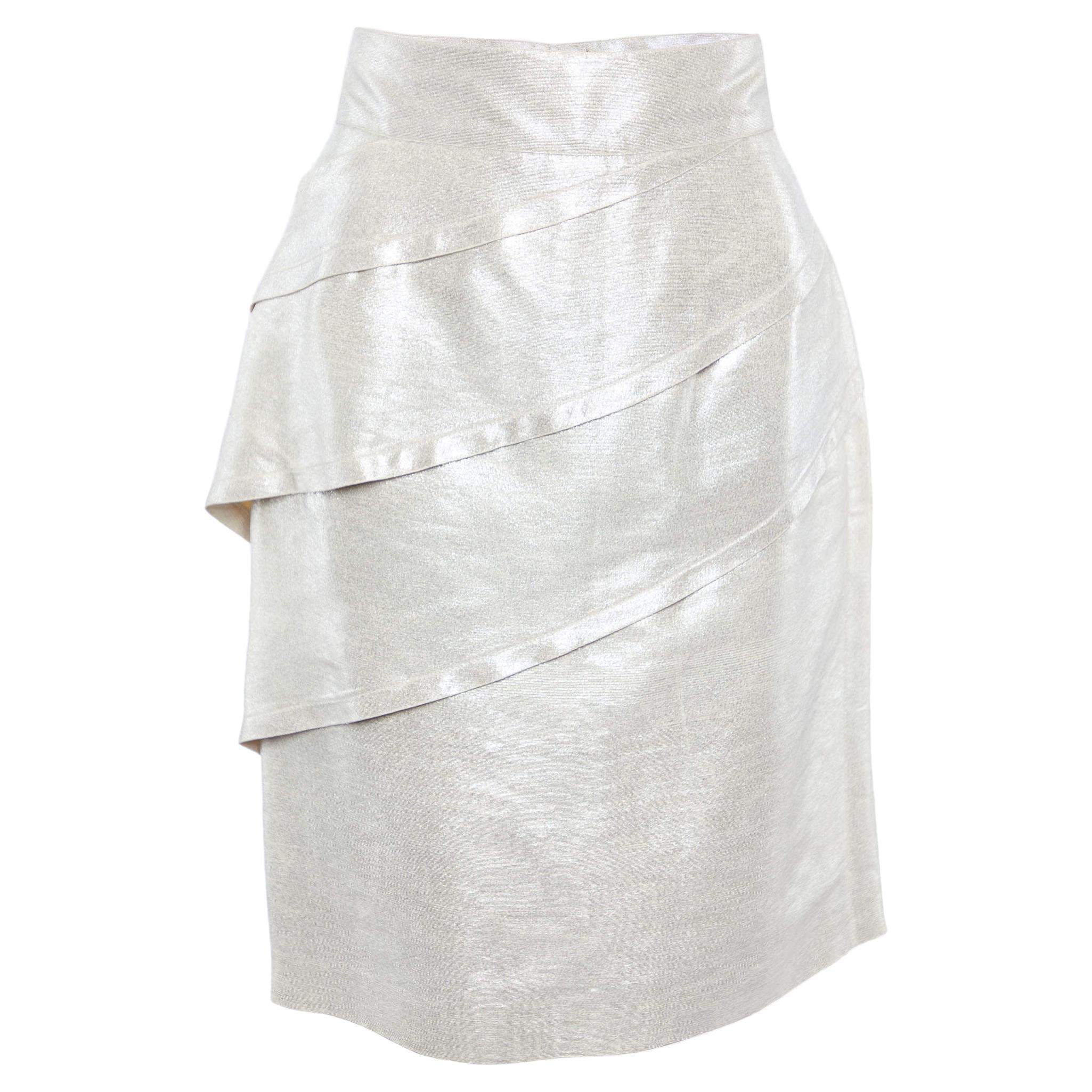 Fendi Vintage Gold Lurex Silk Tiered Mini Skirt M For Sale