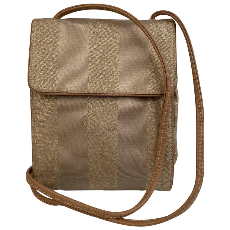 Fendi Vintage Gold Tone Pequin Canvas Mini Messenger Belt Bag For Sale ...