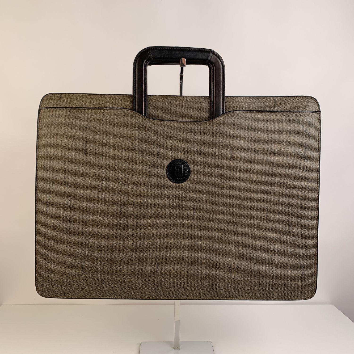 Fendi Vintage Gray Canvas Retractable Handles Briefcase Work Bag 5