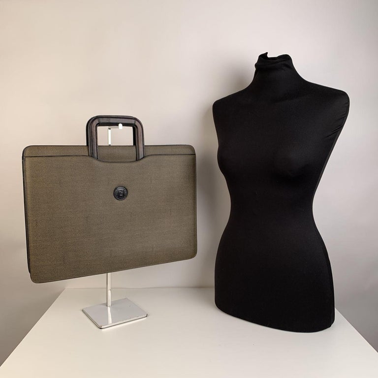 Fendi Vintage Gray Canvas Retractable Handles Briefcase Work Bag at 1stDibs