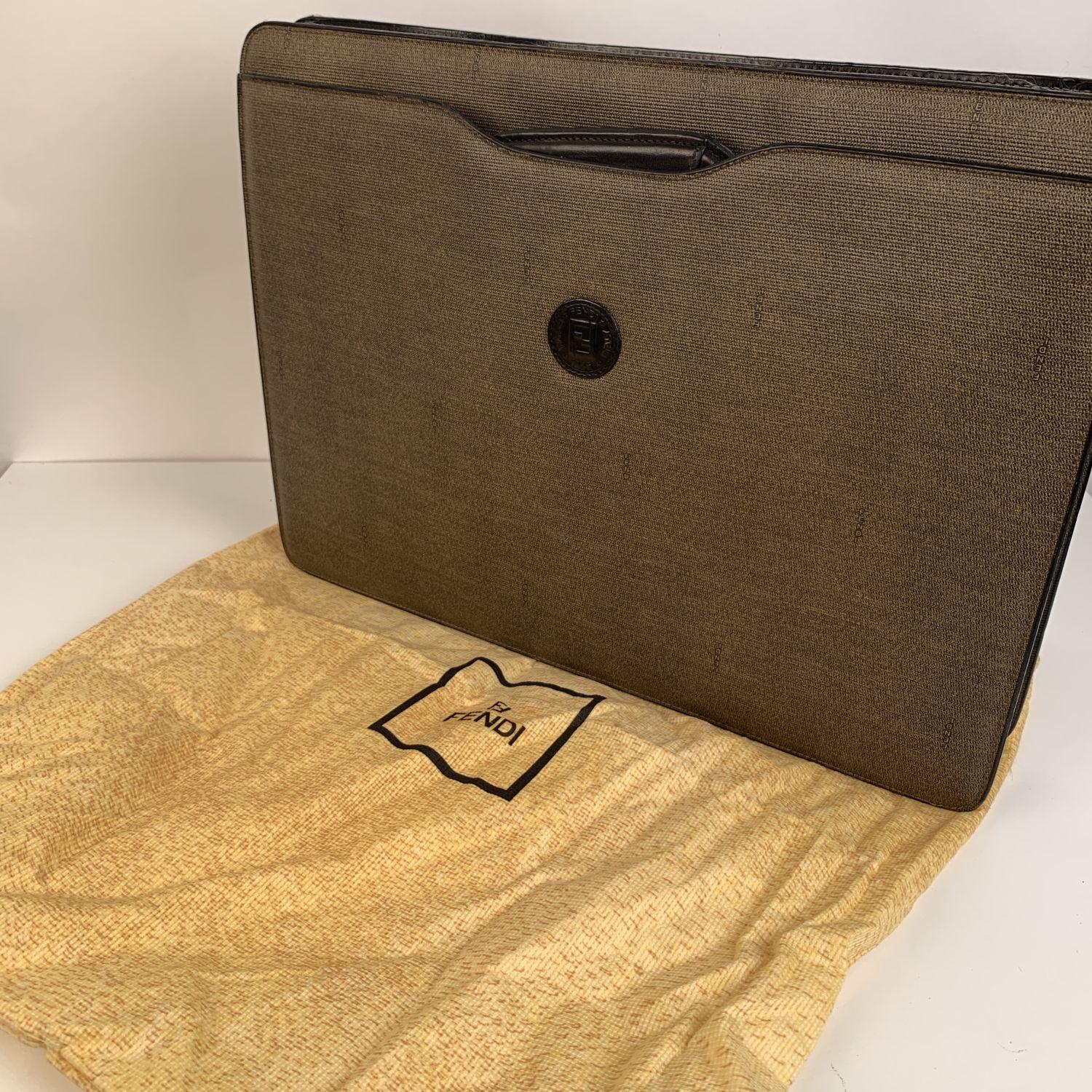 Fendi Vintage Grau Leinwand versenkbare Griffe Aktentasche Arbeit Tasche (Braun)