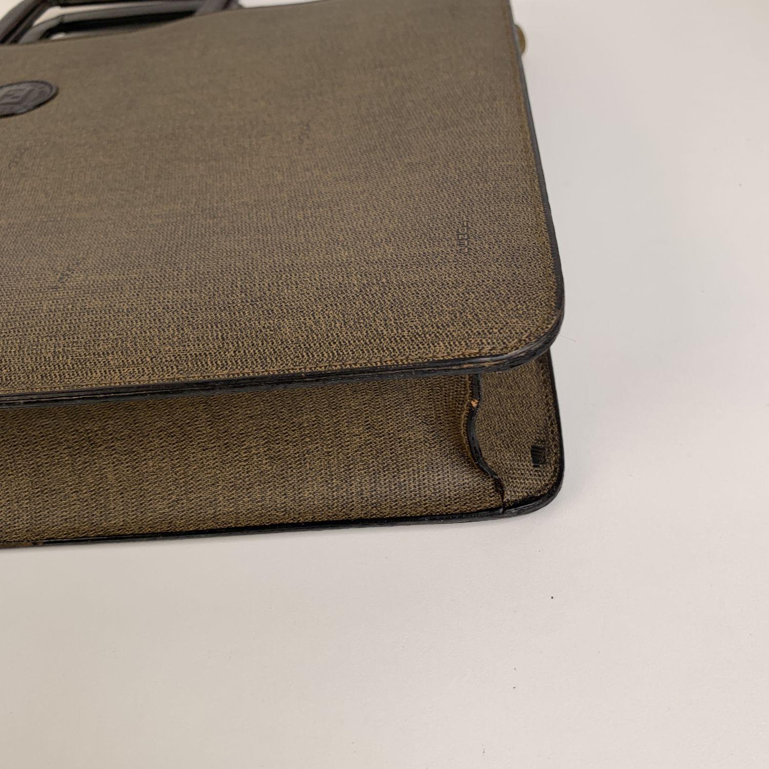 Brown Fendi Vintage Gray Canvas Retractable Handles Briefcase Work Bag