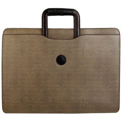 Fendi Vintage Gray Canvas Retractable Handles Briefcase Work Bag