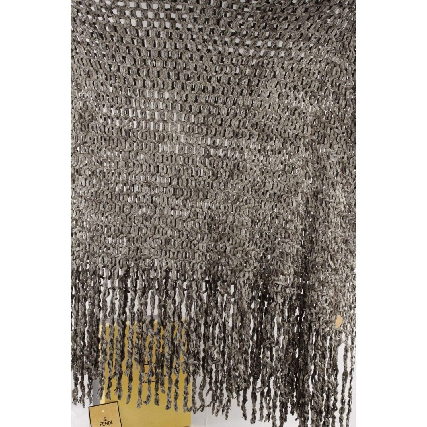 Women's Fendi Vintage Gray Chenille Large Perforated Shawl Scarf with Box