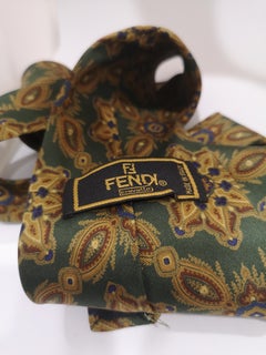 Fendi vintage green multicoloured silk tie