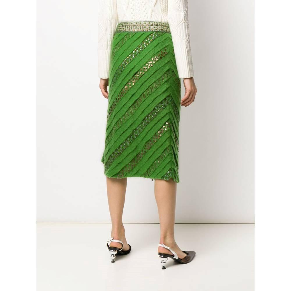 Women's Fendi Vintage green wool straight midi length 90s embellished skirt