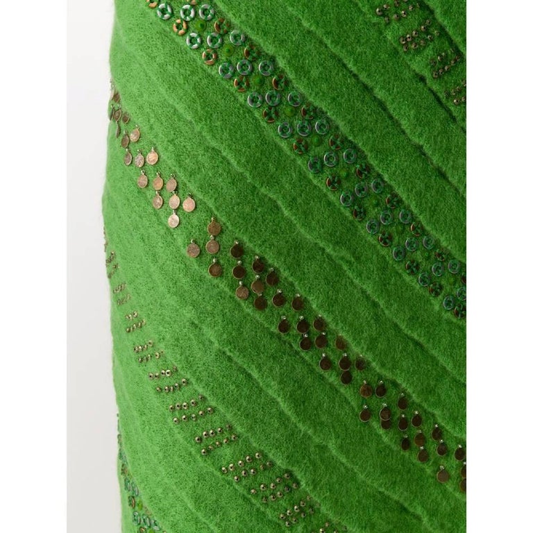 Fendi Vintage green wool straight midi length 90s embellished skirt For