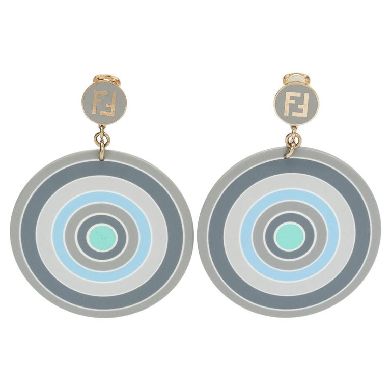 Fendi Vintage Grey Blue Clip Earrings For Sale at 1stDibs