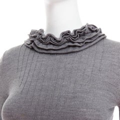 FENDI Vintage grey extrafine wool ruffle collar pleated sweater IT40 S