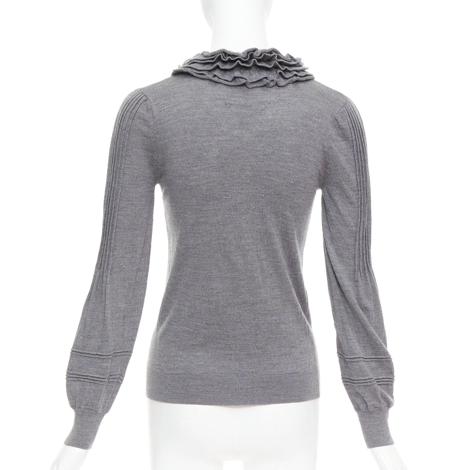 Women's FENDI Vintage grey extrafine wool ruffle collar pleated sweater IT40 S For Sale