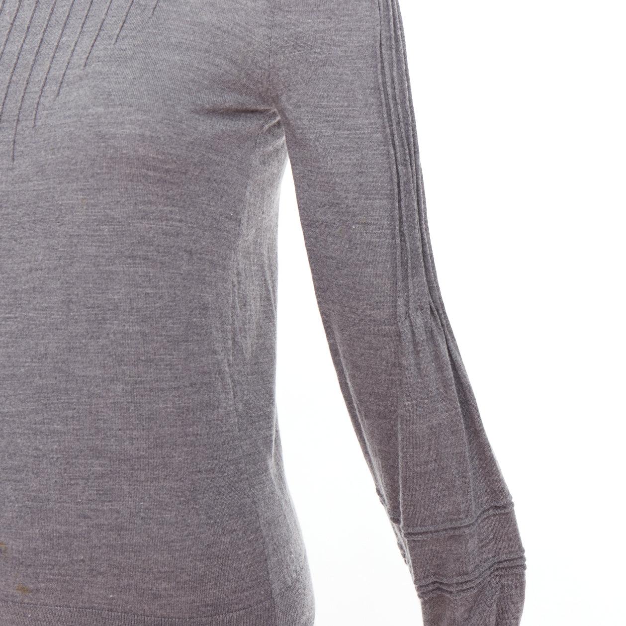 FENDI Vintage grey extrafine wool ruffle collar pleated sweater IT40 S For Sale 2