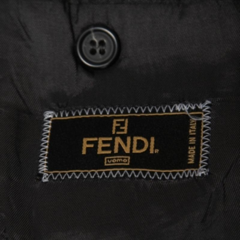 Noir Fendi Vintage Blazer en laine grise à boutonnage unique M. en vente