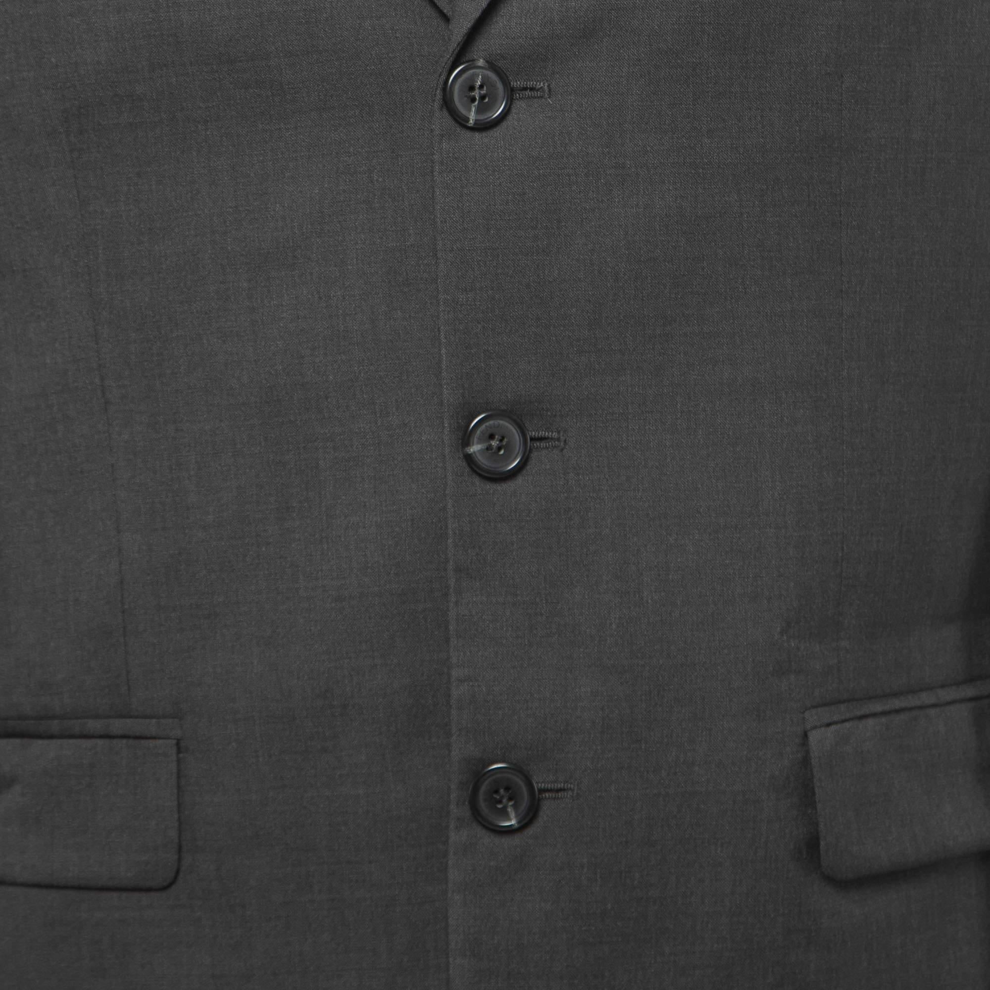 Fendi Vintage Grey Wool Single Breasted Blazer M In Good Condition For Sale In Dubai, Al Qouz 2