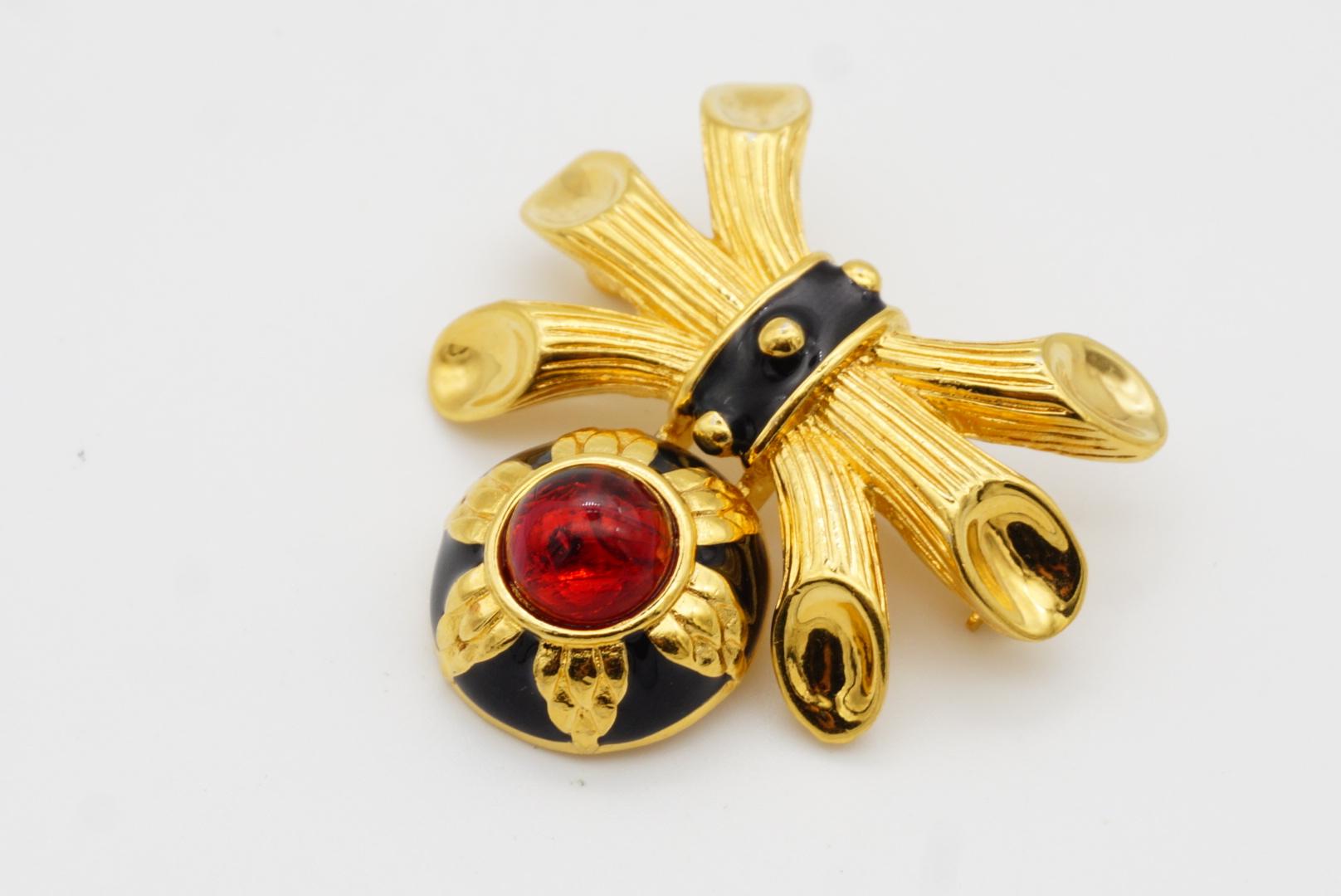 Fendi Vintage Gripoix Rubí Flor Círculo Gota Cristal Colgante Broche Lazo Negro en venta 5
