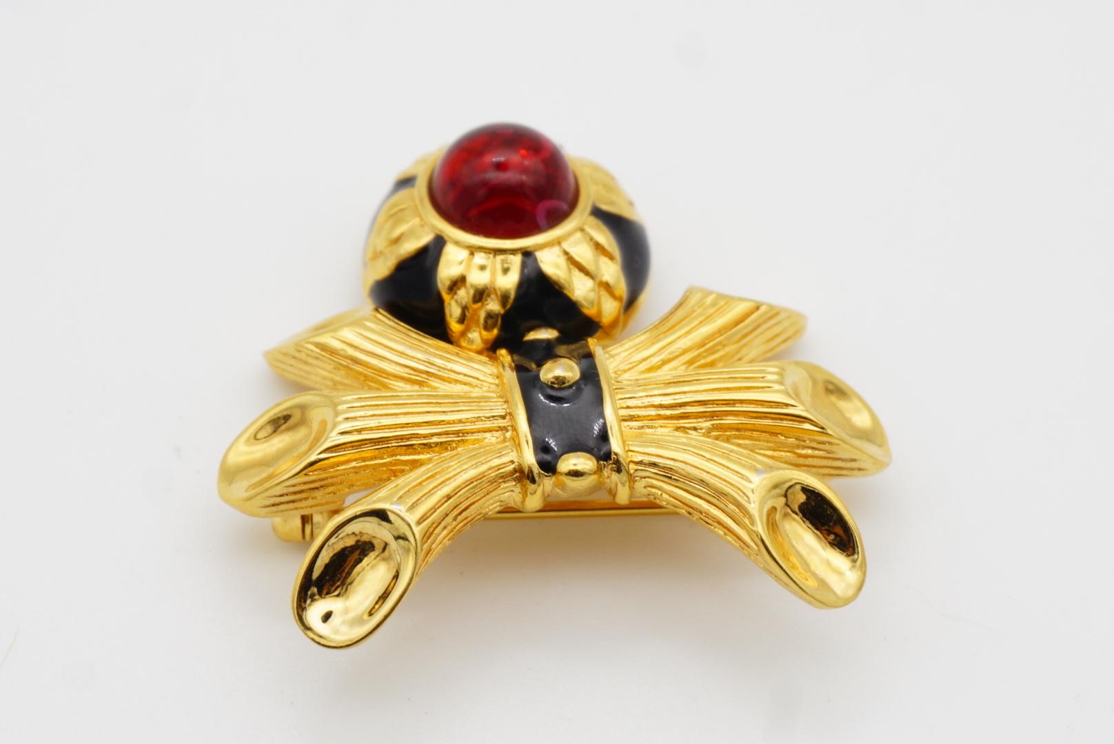 Fendi Vintage Gripoix Rubí Flor Círculo Gota Cristal Colgante Broche Lazo Negro en venta 6
