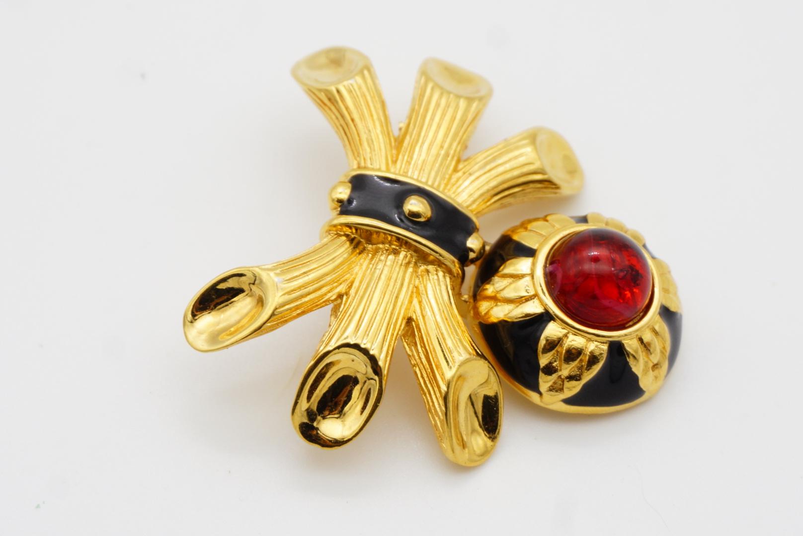 Fendi Vintage Gripoix Rubí Flor Círculo Gota Cristal Colgante Broche Lazo Negro en venta 7