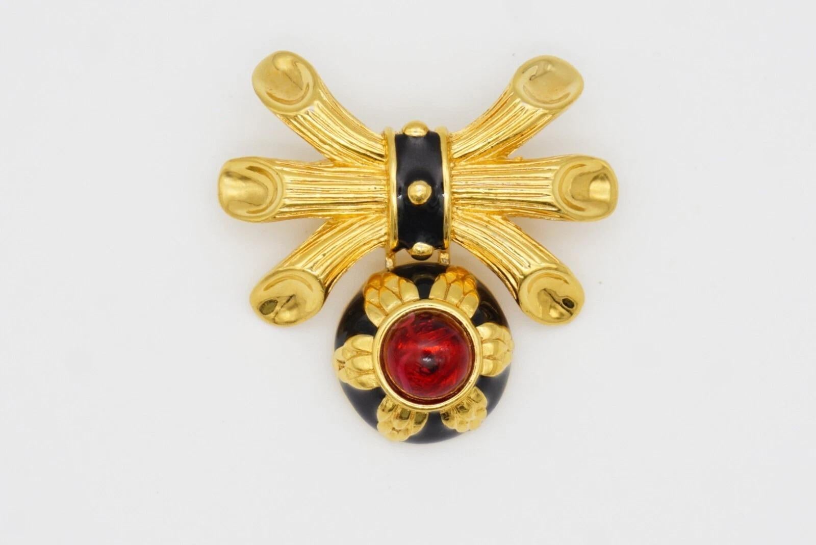 Fendi Vintage Gripoix Rubin-Blumen-Kreuz-Kristall-Tropfen-Anhänger-Brosche mit schwarzer Schleife im Angebot 10