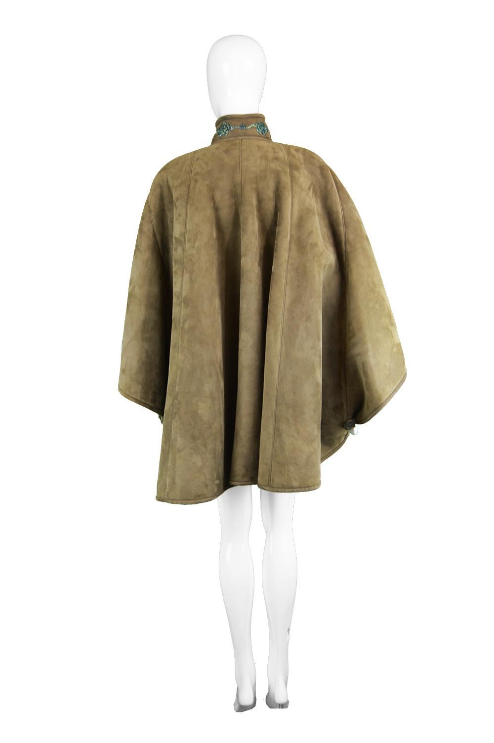 Fendi Vintage Huge Brown Shearling Sheepskin Suede Cape Coat, 1980s 5