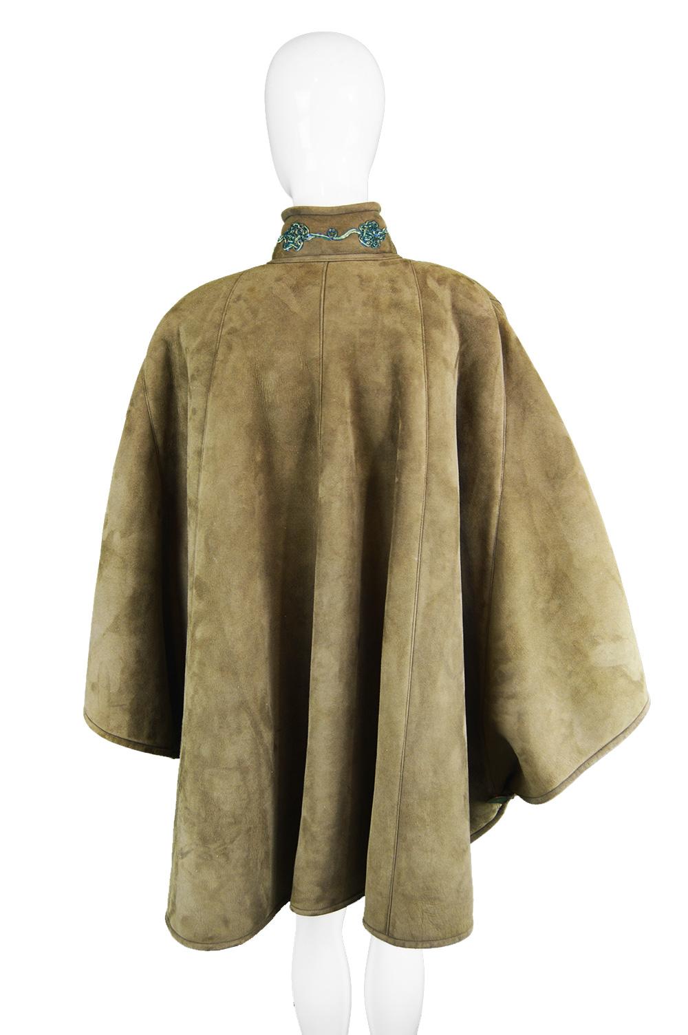 Fendi Vintage Huge Brown Shearling Sheepskin Suede Cape Coat, 1980s 6