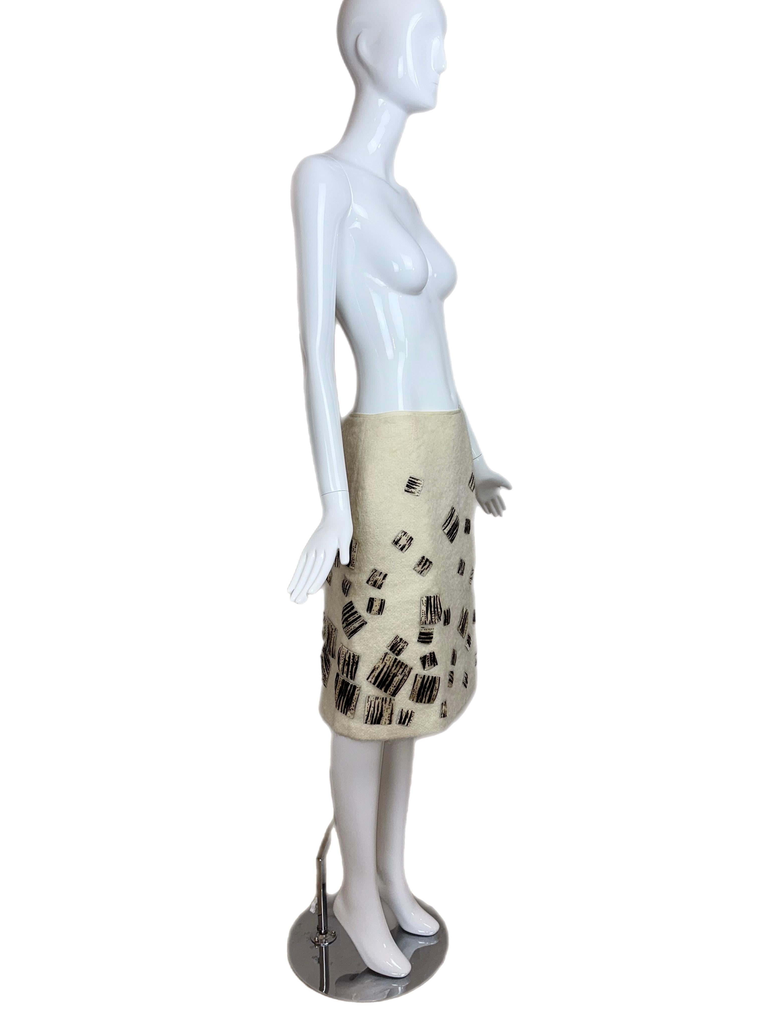 Women's FENDI Vintage Ivory Mohair Pencil Skirt w. Zebra Patches