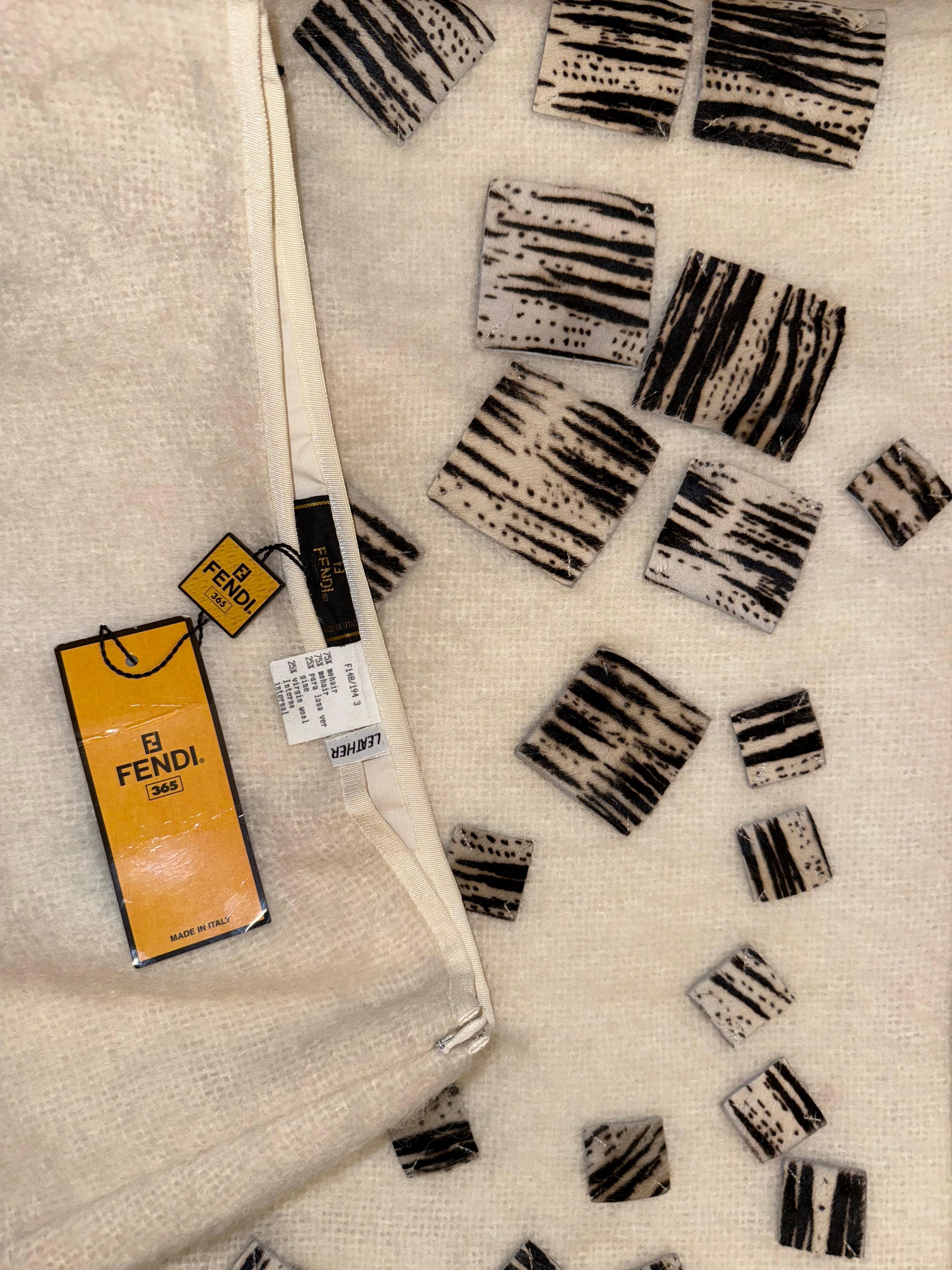 FENDI Vintage Ivory Mohair Pencil Skirt w. Zebra Patches 1