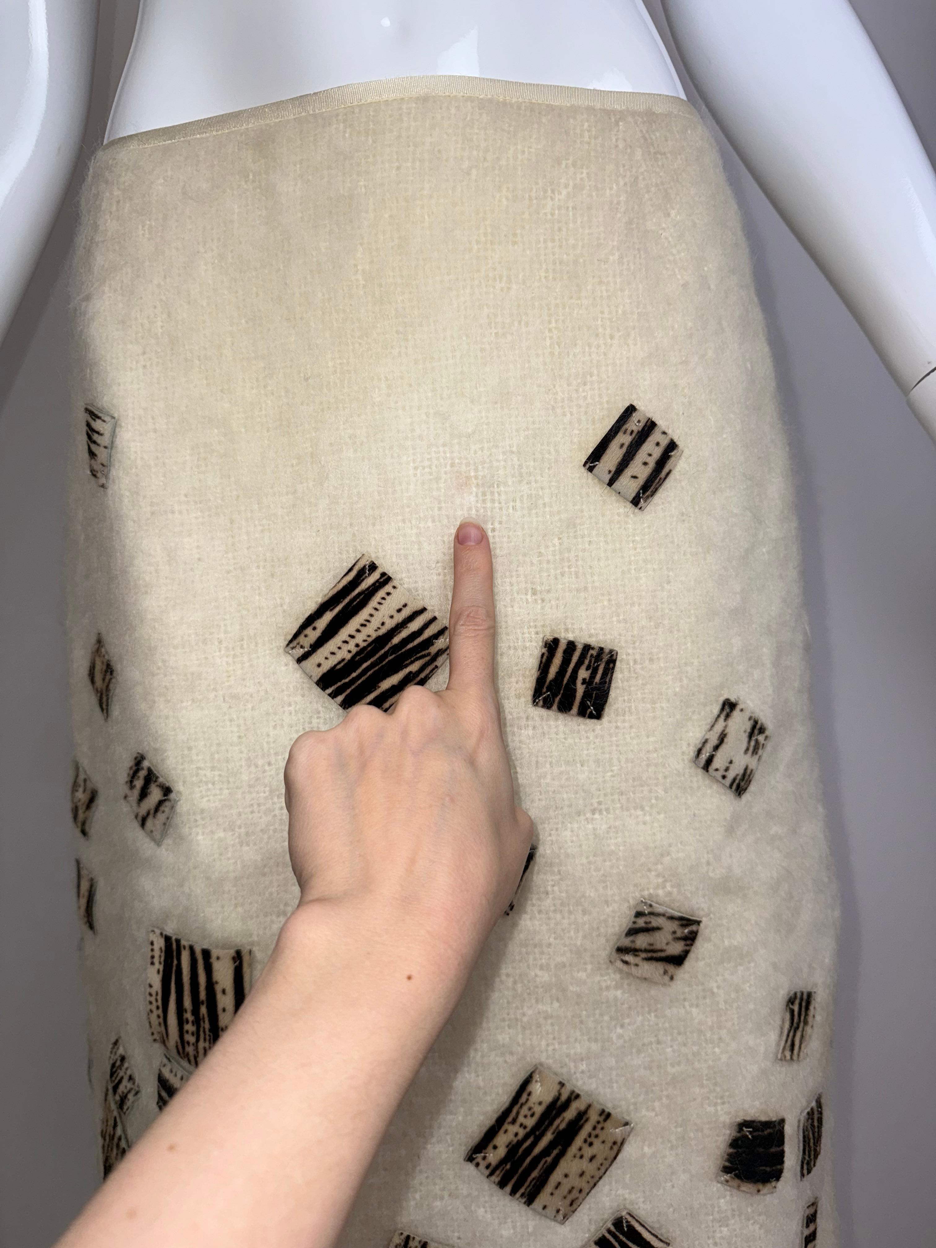FENDI Vintage Ivory Mohair Pencil Skirt w. Zebra Patches 2
