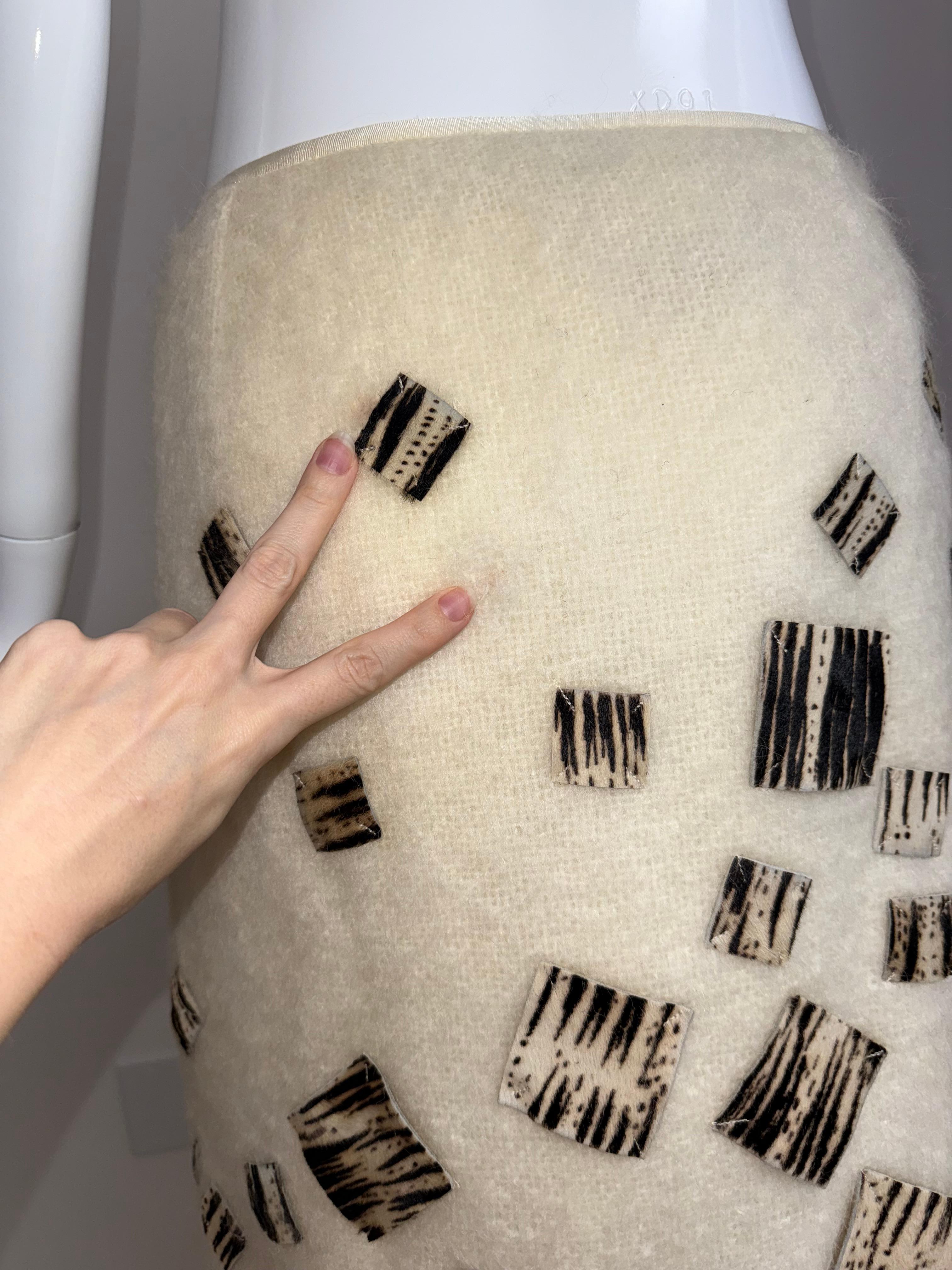 FENDI Vintage Ivory Mohair Pencil Skirt w. Zebra Patches 3