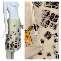 FENDI Vintage Ivory Mohair Pencil Skirt w. Zebra Patches