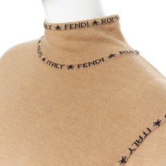 FENDI vintage khaki brown turtleneck pullover sweater typography logo IT42 M