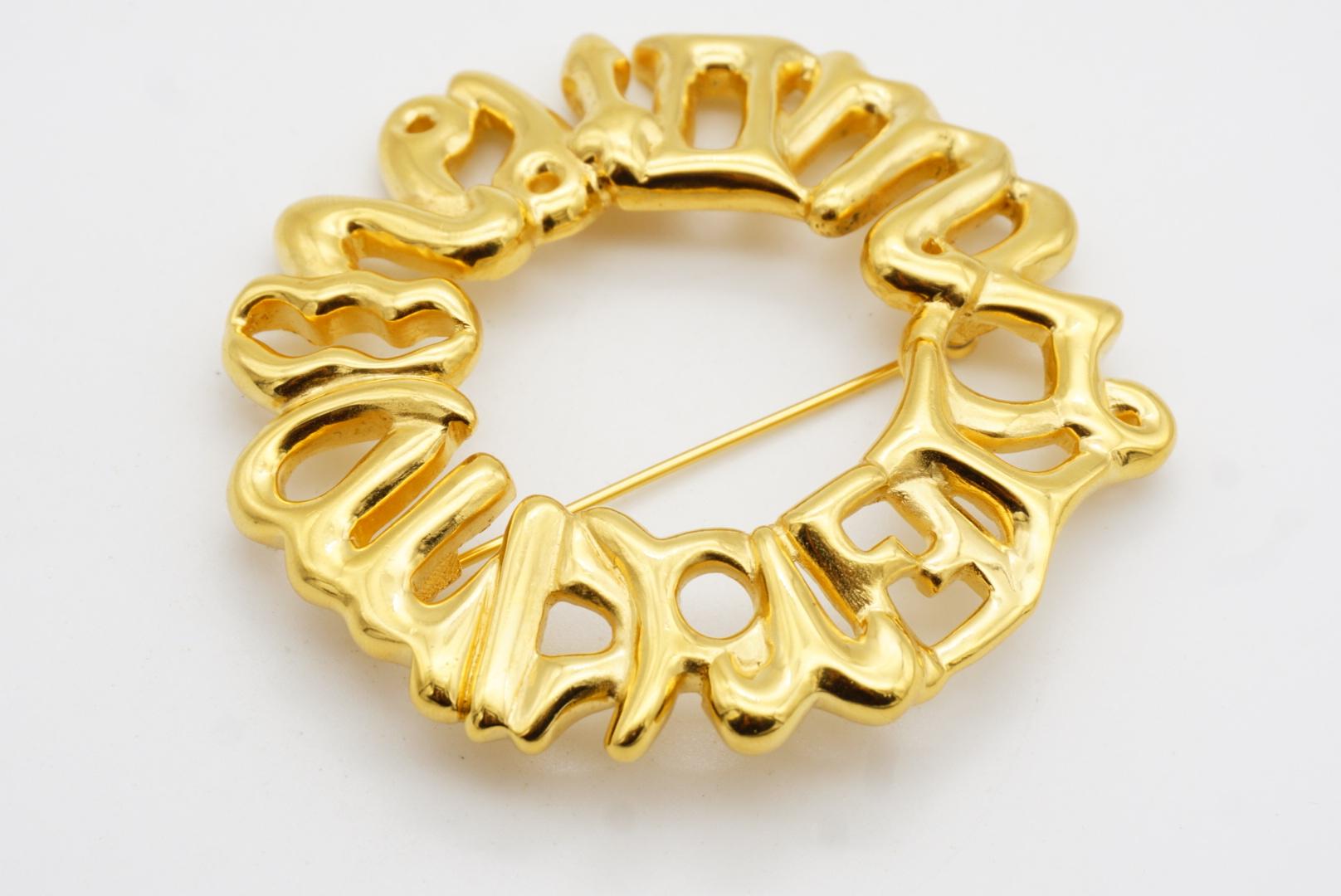 Fendi Vintage Large Fendista Logo F Zodiac Astrological Wreath Wheel Gold Brooch For Sale 6
