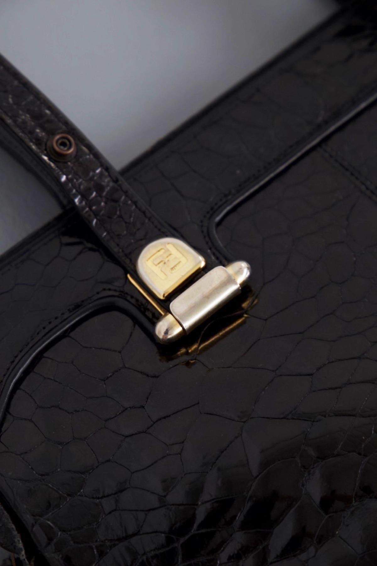 Black Fendi Vintage Leather Bag Convertible in Length For Sale