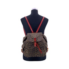 Fendi Vintage Leopard Print Canvas Backpack Shoulder Bag Brown Red