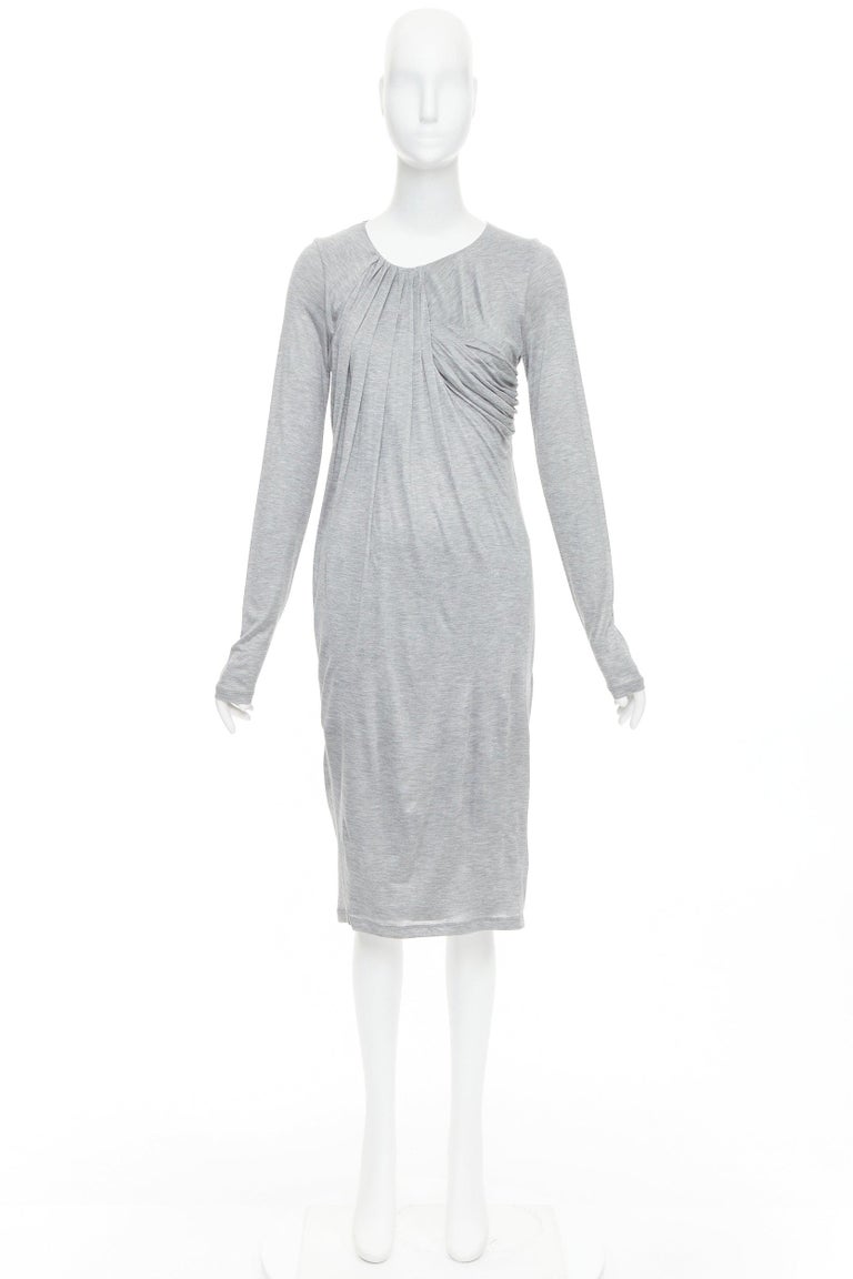 FENDI Vintage light grey draped jersey round neck midi dress IT40