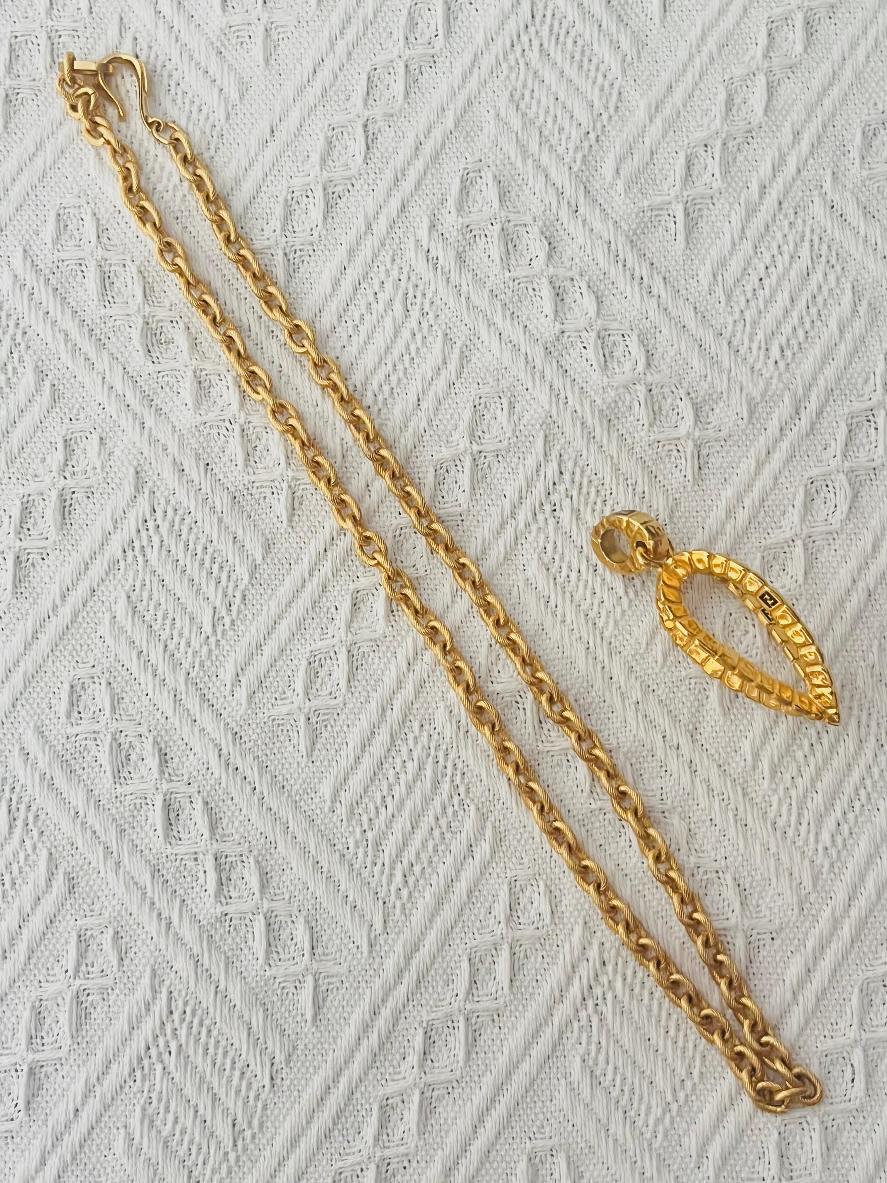 Fendi Vintage Logo F Fendista 3D Leaf Water Drop Pendant Chunky Long Necklace For Sale 5