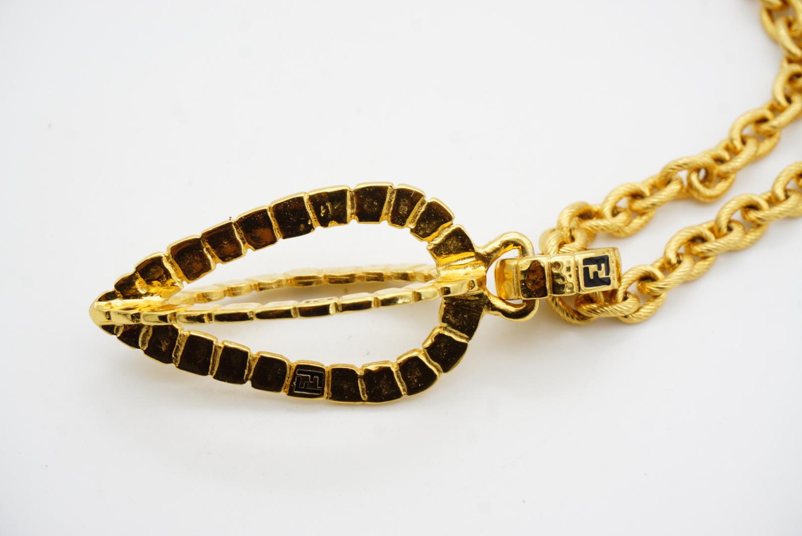 Fendi Vintage Logo F Fendista 3D Leaf Water Drop Pendant Chunky Long Necklace For Sale 7