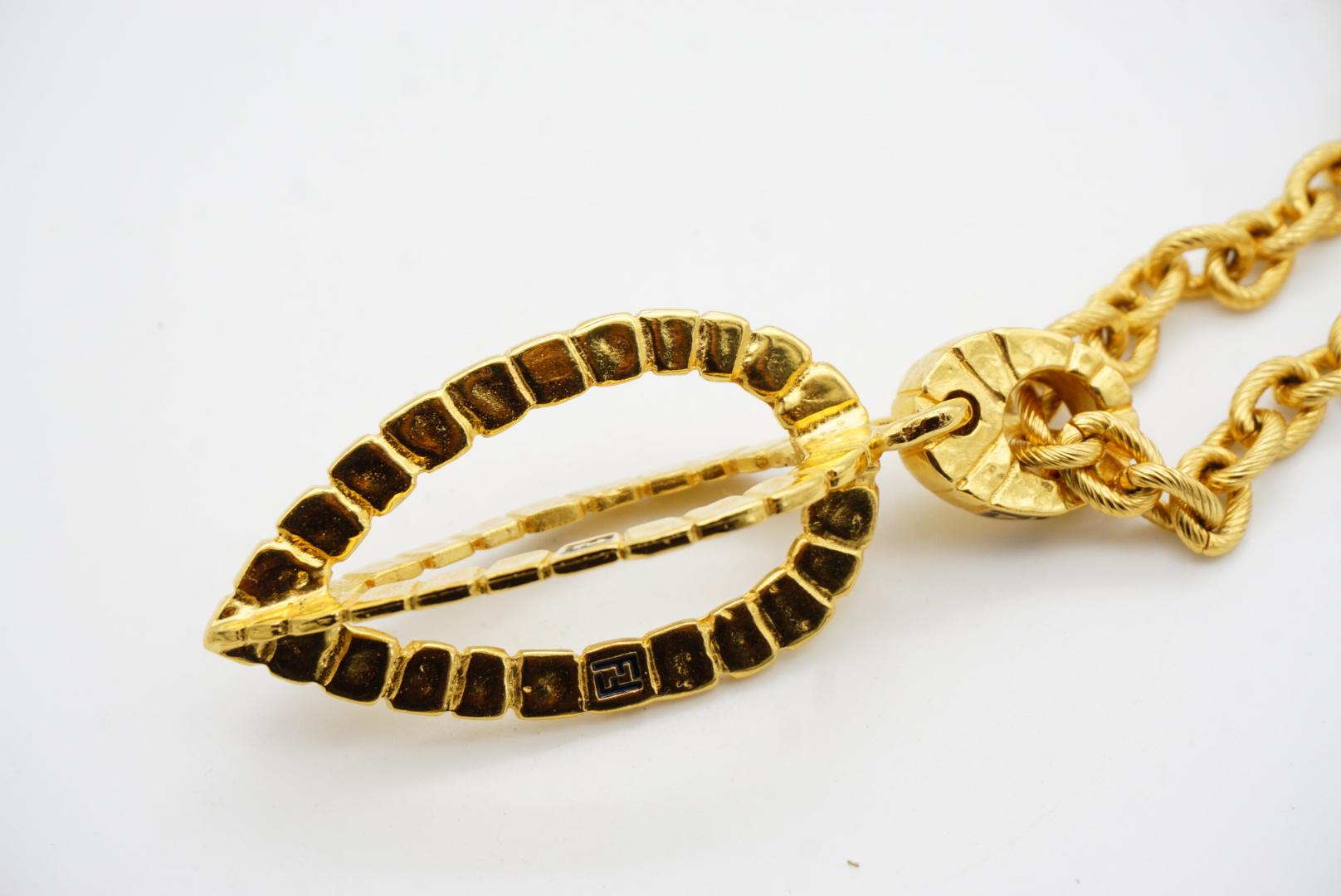 Fendi Vintage Logo F Fendista 3D Leaf Water Drop Pendant Chunky Long Necklace For Sale 8