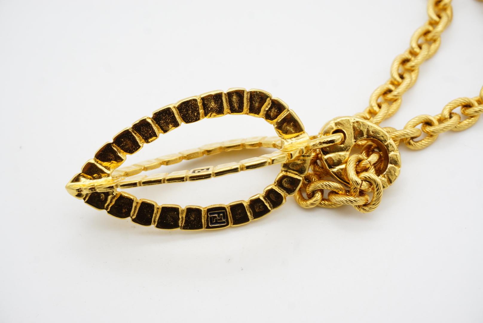 Fendi Vintage Logo F Fendista 3D Leaf Water Drop Pendant Chunky Long Necklace For Sale 9