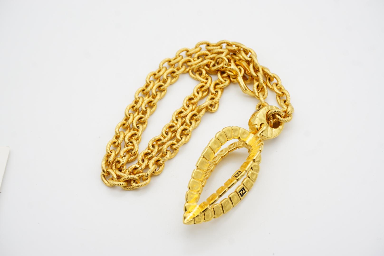 Fendi Vintage Logo F Fendista 3D Leaf Water Drop Pendant Chunky Long Necklace For Sale 12