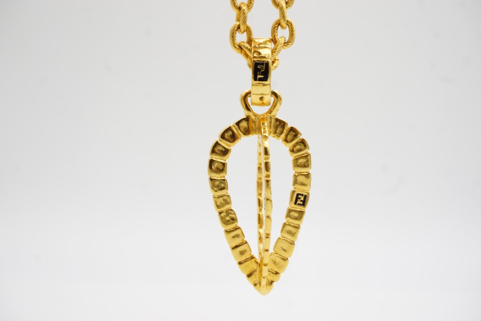 Fendi Vintage Logo F Fendista 3D Leaf Water Drop Pendant Chunky Long Necklace For Sale 13