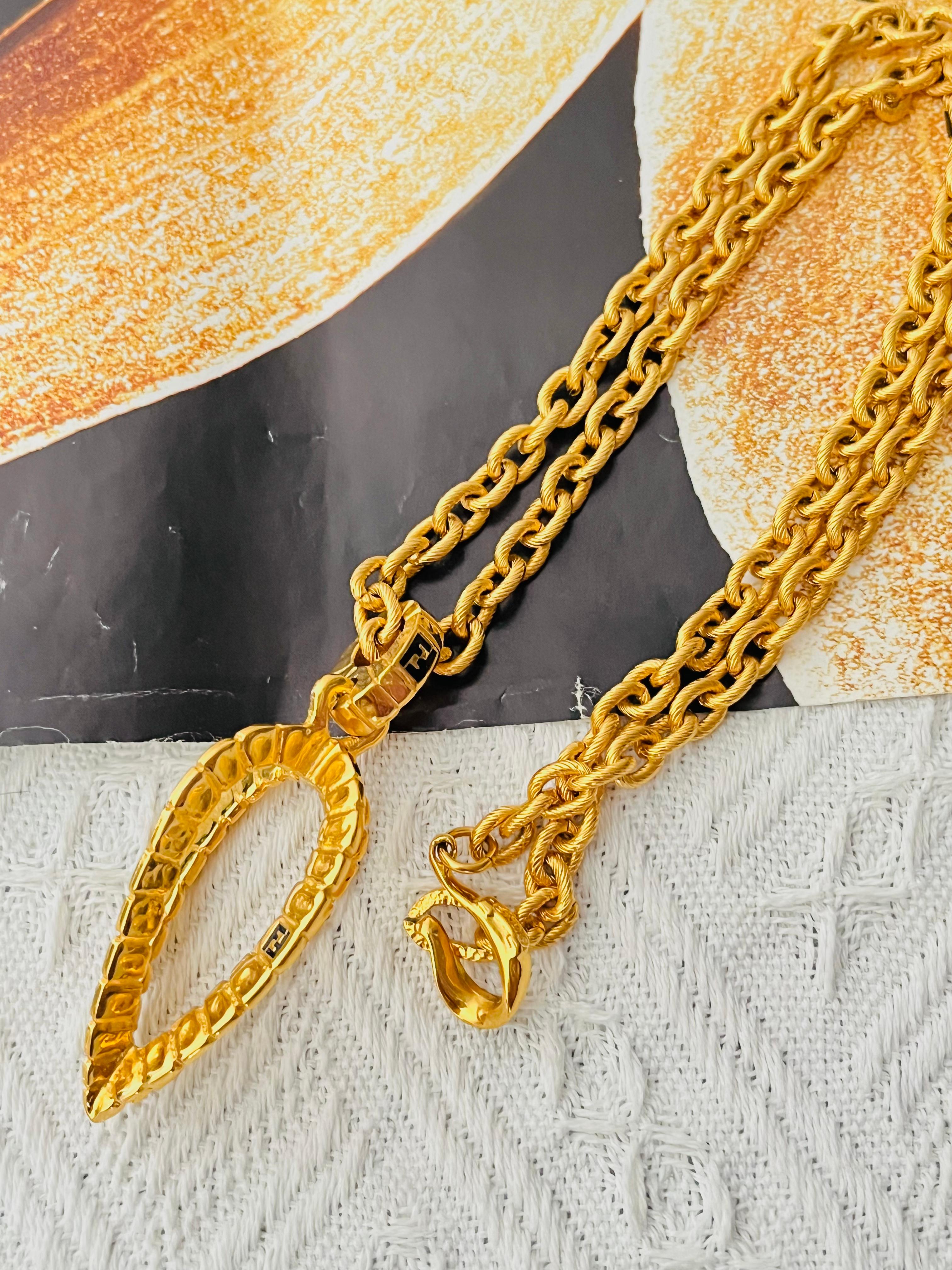 Fendi Vintage Logo F Fendista 3D Leaf Water Drop Pendant Chunky Long Necklace In Excellent Condition For Sale In Wokingham, England
