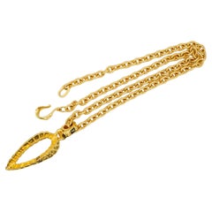 Fendi Vintage Logo F Fendista 3D Leaf Water Drop Pendant Chunky Long Necklace