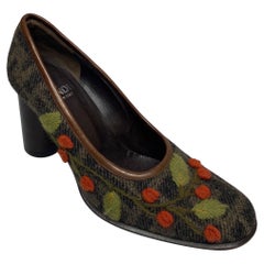 Escarpins vintage brodés en laine avec logo Fendi, taille 5,5
