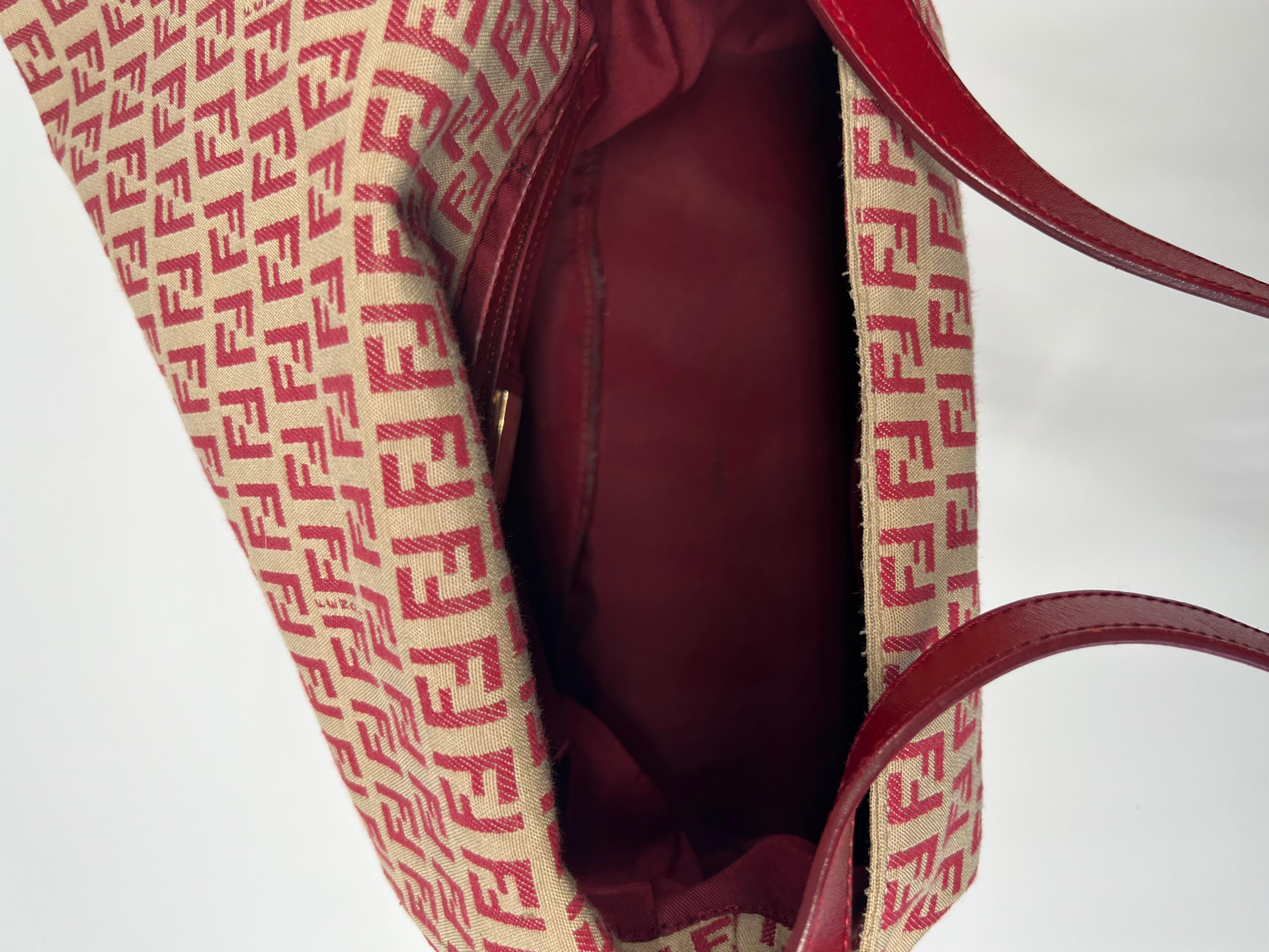 Women's or Men's Fendi Vintage Mama Baguette Zuchino Beige Red Shoulder Bag