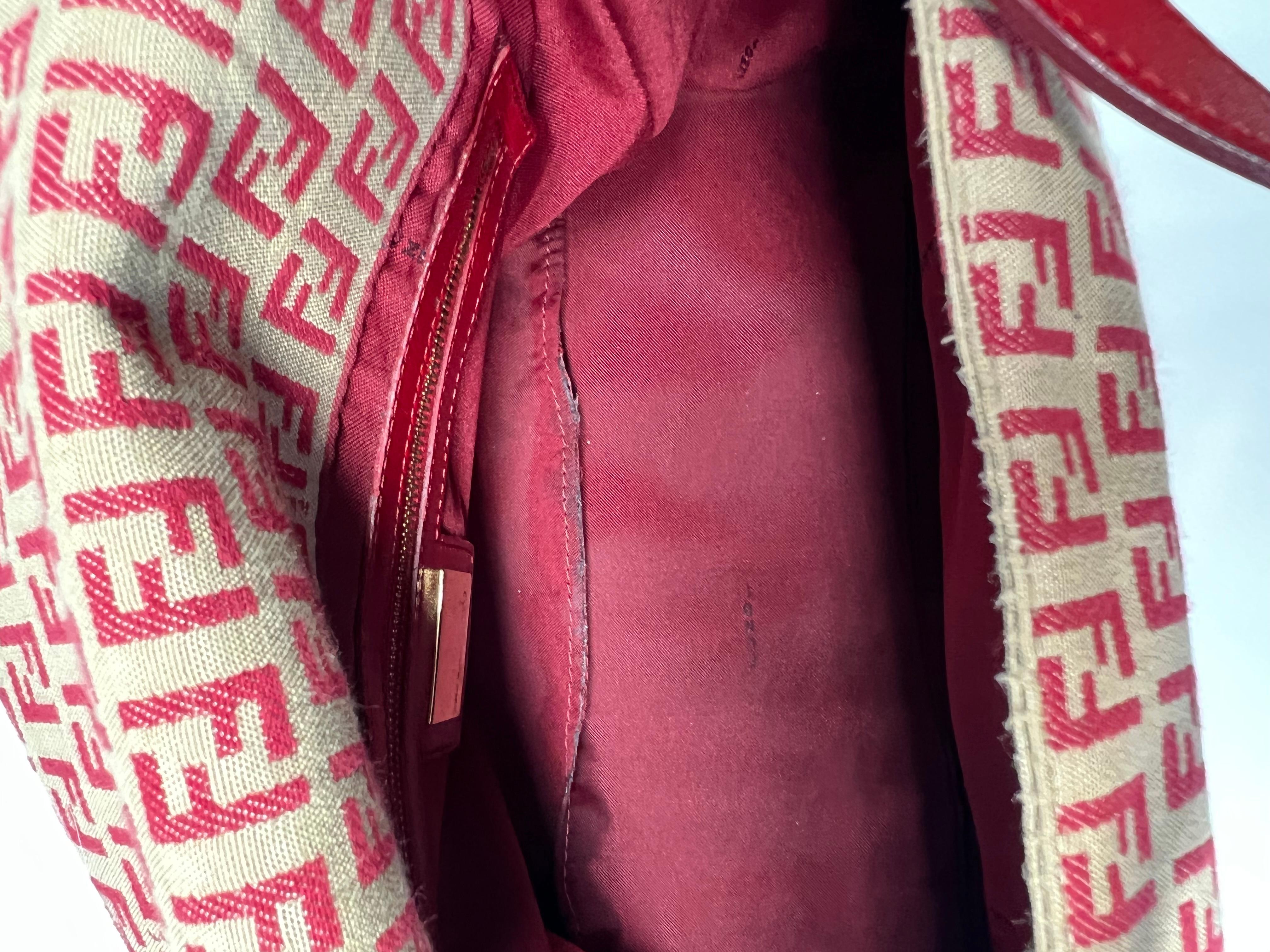 Fendi Vintage Mama Baguette Zuchino Beige Red Shoulder Bag 1